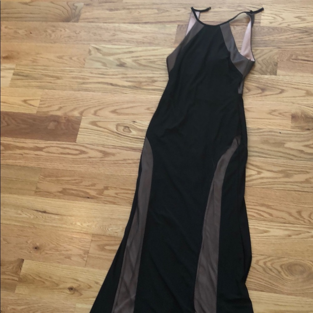 Floor length gown with nude sheer slits